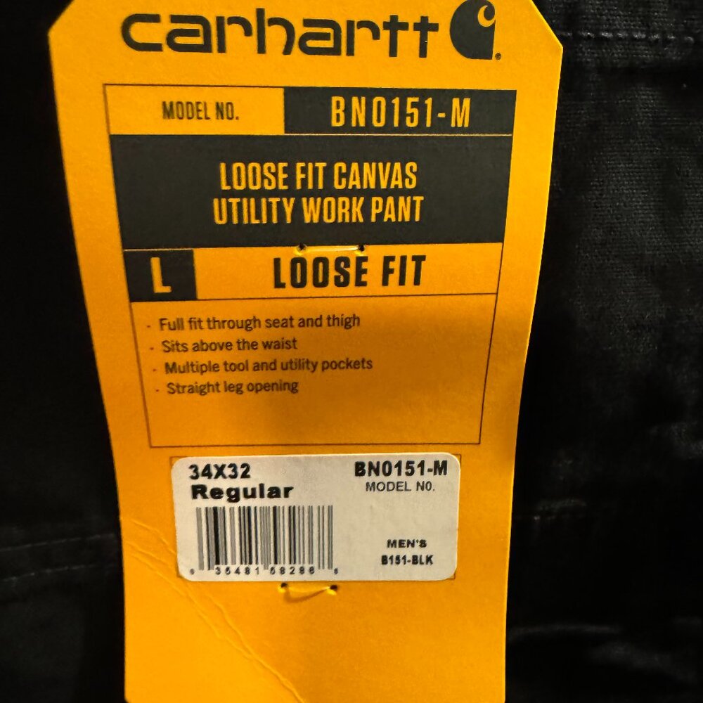 Men's Carhartt utility work pants - size:  34W x 32L *NWT* - black - Picture 3 of 5